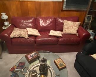 Red Leather Cushioned Couch - Asking Price: $50
