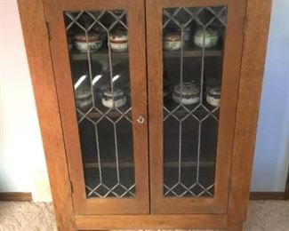 Oak Cabinet with Leaded Glass Doors 1