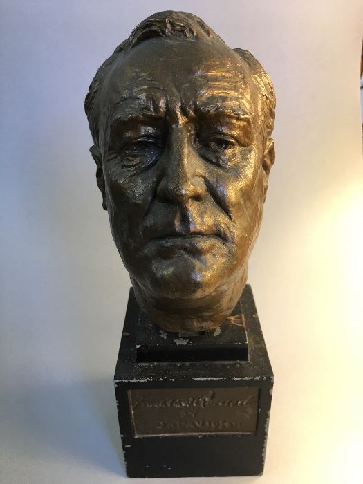 Franklin D. Roosevelt Cast Metal Bust by J. Davidson