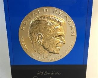 Vintage Ronald Reagan Lucite Encased Medallion, “With Best Wishes Ronald Reagan” Campaign 1984