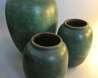 Mid Century Modern Verdigris Metal Vases  