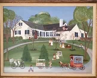 Original Folk Art Americana Oil on Canvas Painting by Local Artist Carol Dyer