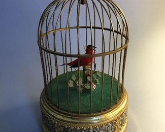 Vintage Singing Red Bird in Cage Music Box, for repairs or parts.