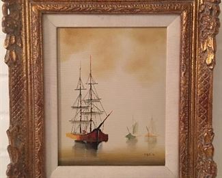 Vintage Seascape Oil on Canvas Signed Marini