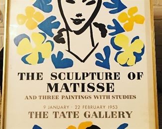 Mid Century Modern “Turner Wall Accessory” The Sculpture of Matisse 1953 The Tate Gallery Poster, light foxing and wear consistent with age 