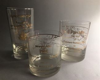 Vintage Pan Am and TWA President Nixon Trips Glasses, 4 Highball European Trip, 6 Double Rocks China Visit and 2 Middle East Visit 