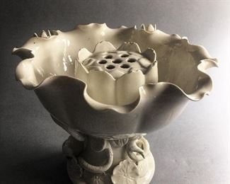 Vintage Blanc de Chine Pedestal Bowl with Flower Frog