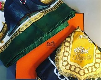 Vintage Hermes Silk Scarfs, Napoleon and Cliquetis 