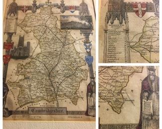 Vintage Hand Colored Cambridgeshire Railway Stations Map