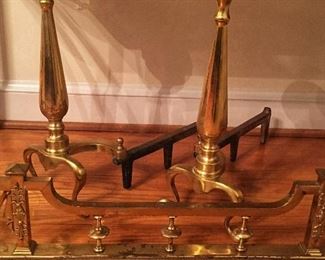 Vintage Brass Andirons and Brass Fireplace Fender (sold separately)