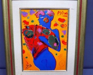 Peter Max (German-American, 1937 - ), "Fan Dancer", Limited Edition Porcelain Plaque, Framed 13.5" x 16.5", With COA