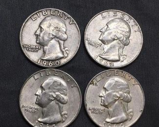 4 Count Lot of 90 Silver United States Washington Quarters from Huge Store Hoard