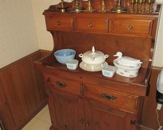 Vintage pine cupboard with silver drawer