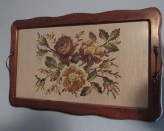 Embroidery in oak serving tray