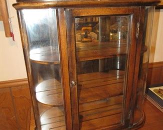 Walnut curved glass hanging cabinet