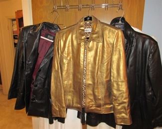 Leather jackets featuring a gold one