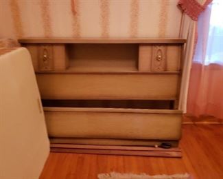 MCM Mid Century Bassett White Washed 4 pc Bedroom Set: Dresser with Mirror, 2 Tiered Chest of drawers & Full size Head & Footboard with side rails (EUC) Dresser 62'W X 18.75"D X 30.5"H with mirror 44"W x 34.75"H Chest: 40"W x 18.75"D x 45."H Headboard 56"W x 8.5"D x38.5"H $1795 set  
