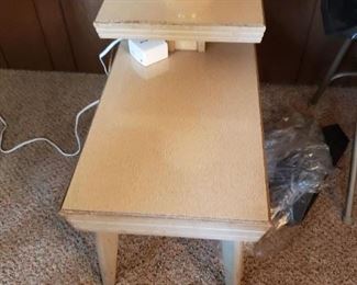 Vintage MCM Mid Century Blonde Wood Grain Formica Insert Wood trim 2 Tiered End Table 14.75"W x 29.75"D x 21.5"H WAS $75 NOW $60