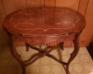 Antique Ornate Cherry Oval Table 32"W x 22"D x 29.5"H Call