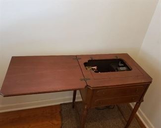 Vintage 1940's Domestic Sewing Machine with Solid Wood Cabinet 21.75"W x 17.5"D x 31"H Call