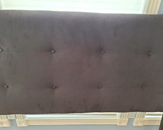 Closeup of black velvet headboard = full size