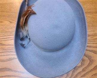 Another view of Doeskin brand grey suede w/side feather hat