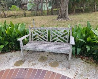 Weathered look wood bench