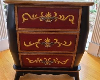 Black and red three drawer chest or side table