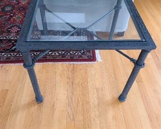 Matching glass and iron square side table
