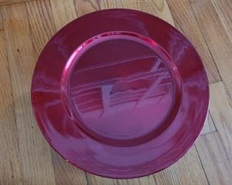 9 red thick plastic charger plates