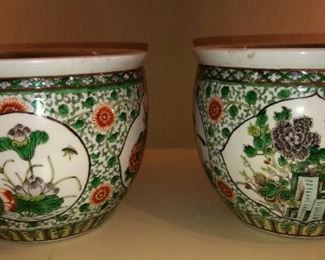 Pair of Chinese Famille Verte Fish Bowls