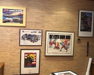 Group of artwork many signed by Lance Armstrong