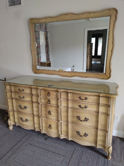 French provincial  dresser  and mirror 1960s by white fine furniture of North Carolina  dresser $600 mirror $200 marked down dresser 450 mirror 160