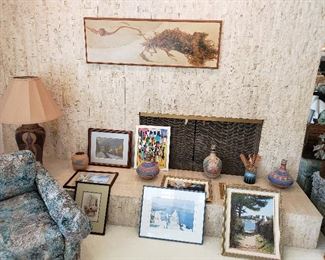 SOLD - Large painting and pottery. Small paintings and lamp available. 