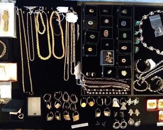 14K chains, 14k watches, 14k & 18k rings, Cartier tank watch, Tiffany Picasso heart necklace, Taxco silver, Coins.