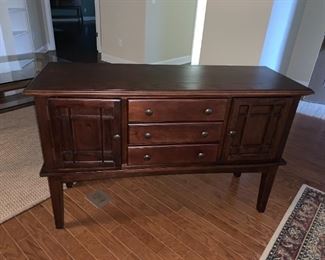 #7 mission style dark oak wood server with 2 doors and 3 drawers 52x18x33 $175.00