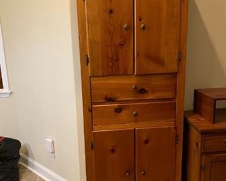 #12 custom made bar cabinet pine with 4 doors , 1 drawer and flip down bar area 30x10.5x81 $175.00