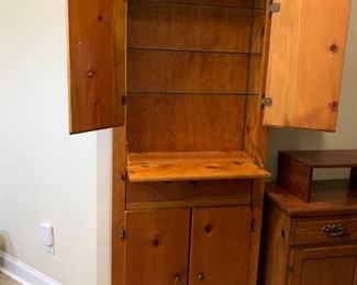 #12 custom made bar cabinet pine with 4 doors , 1 drawer and flip down bar area 30x10.5x81 $175.00