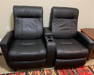 #14 Tranquil ease Raffel system double electric recliner theater love seat with 2 cup holder computer docking plug, flip up storage compartment 66 wide $600.00
