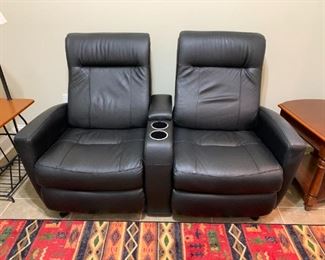 #14 Tranquil ease Raffel system double electric recliner theater love seat with 2 cup holder computer docking plug, flip up storage compartment 66 wide $600.00