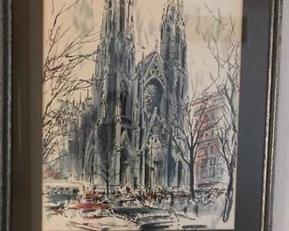 Beautiful water color and pen of cathedral