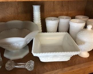 Wonderful milk glass. Notice cut crystal knife holder.