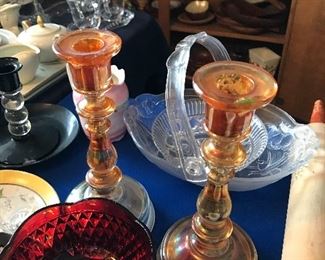 Pair of Opalescent Candle Sticks