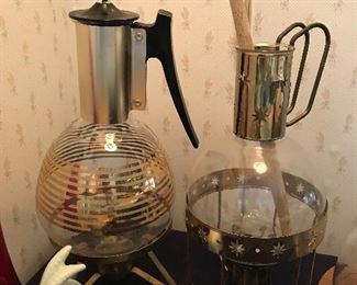 Vintage Coffee Sets with Sterno burners. Love the little planter