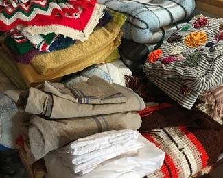 Great blankets, quilts, knitted and crocheted, wool etc