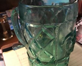Aqua Pressed Glass Mug with Animal Head-Ram