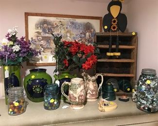 Lots of marbles, buttons, ceramics, primitives