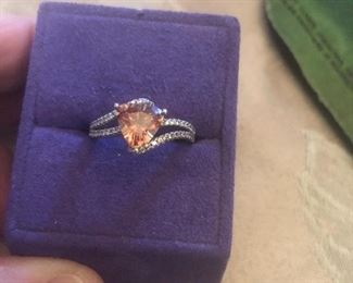 sterling ring w/ citrine-diamonds are real signed  inside voreno  $49  approx. size 8