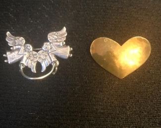 jeep collins signed sterling angel charm holder pin-$35  , all brass heart pin $25