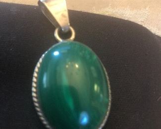 sterling malachite pendant  mexico stamped $29